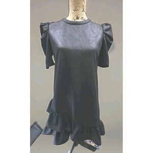 Voy Black Ruffle Dress Silver‎ Sparkles In Thread Size Small Oversized NWT
